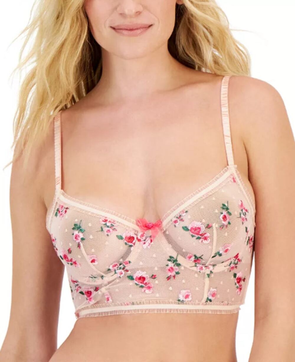 INC Bra Bustier Womens Large Rose Embroidered Pink Lace Sheer Floral
